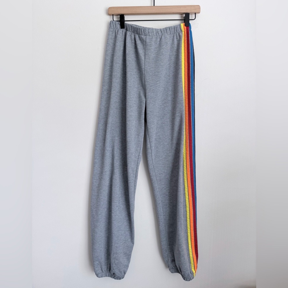 5 stripe grey sweatpants multicolor rainbow S